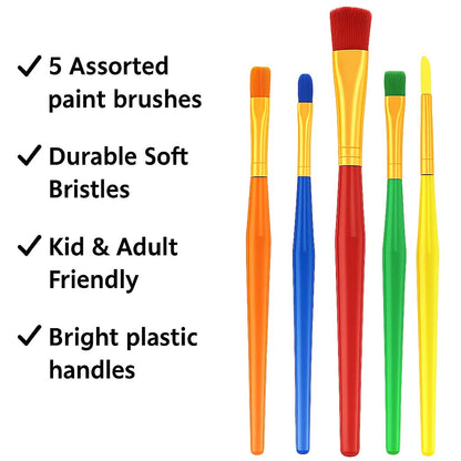 5-Piece Kids Paint Brush Set – Assorted Sizes & Colours – Art & Craft Brushes for Children