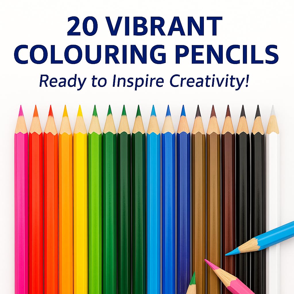 20 Full-Size Colouring Pencils – Pre-Sharpened – Vibrant & Blendable – 6.75" - You Love a Bargain