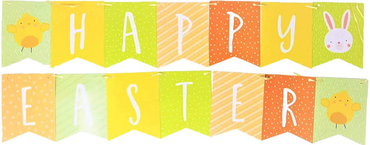 Happy Easter Banner – Bunting Garland – "HAPPY EASTER" Text in Spring Colours – Cardboard with Yellow Ribbon – Reusable Easter Decoration