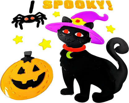 Halloween Gel Window Stickers – Pack of 4 Sheets (20 × 20 cm) – Pumpkins, Ghosts, Bats & Spiders – Reusable