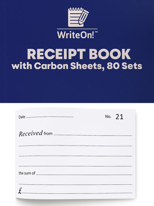 A6 Receipt Book with Carbon Copy – 80 Numbered Pages – Pre-Printed & Perforated – Portable Duplicate Pad for Business & Personal Use