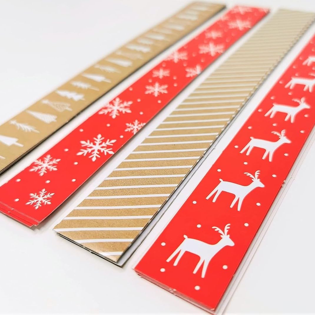 80 Christmas Paper Chains – Red & Kraft Festive Peel & Seal Strips (22.2 × 2.7 cm)