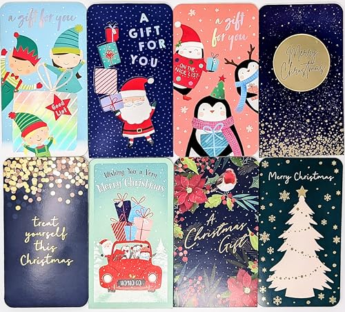 8 Luxury Christmas Money Wallets – Assorted Festive Designs with White Envelopes (16 × 9 cm)