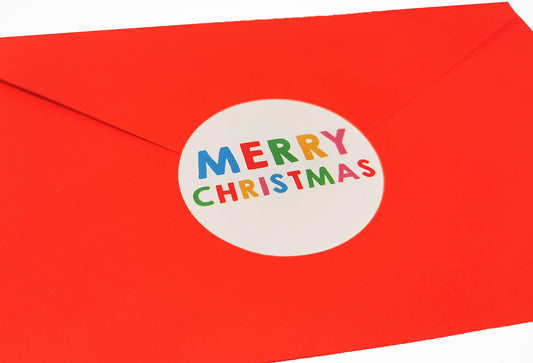 500x Merry Christmas Stickers – 4cm Round Colourful Envelope Seals | Festive Gift Bag Labels for Cards, Parcels, Crafts & Small Business Packaging | Peel & Stick Sheets – 25 per Sheet