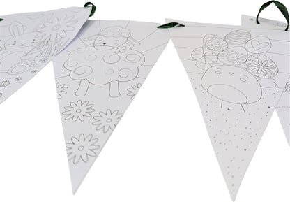 Colour Your Own Easter Flag Bunting – DIY Easter Craft Kit for Kids & Adults | 2m Customisable Bunting with 8 Paper Flags & Colouring Pencils | Fun Easter Decoration & Activity