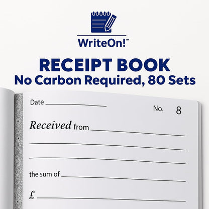 A6 NCR Receipt Book – 1-80 Numbered Pages – No Carbon Required – Half Size Duplicate Invoice Pad – 128 x 100mm – Ideal for Small Business, Trades & Self-Employed