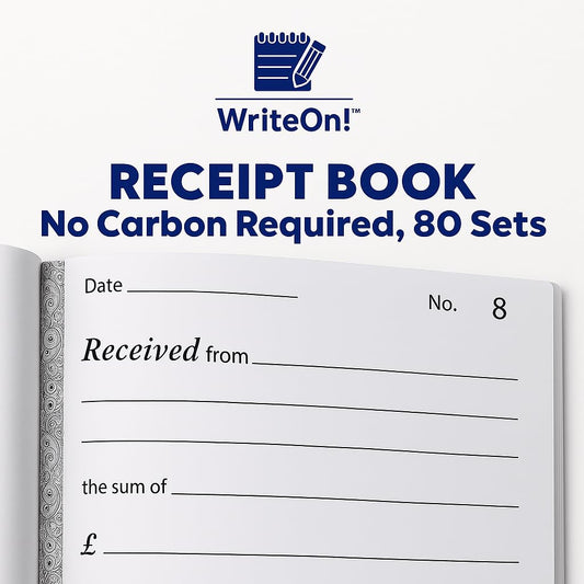 A6 NCR Receipt Book – 1-80 Numbered Pages – No Carbon Required – Half Size Duplicate Invoice Pad – 128 x 100mm – Ideal for Small Business, Trades & Self-Employed