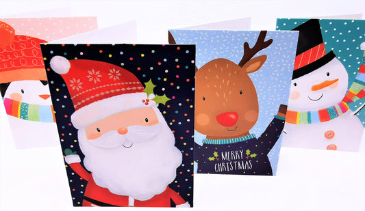 16 Mini Christmas Cards for Kids with Red Envelopes – Cute Festive Designs for School Friends, Teachers & Classmates – Small Xmas Greeting Card Pack – Santa, Snowman, Reindeer & More
