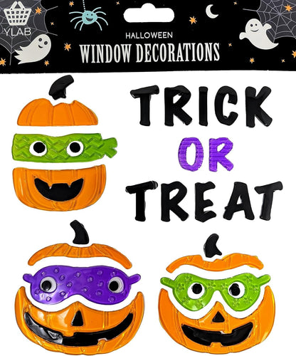Halloween Gel Window Stickers – Pack of 4 Sheets (20 × 20 cm) – Pumpkins, Ghosts, Bats & Spiders – Reusable