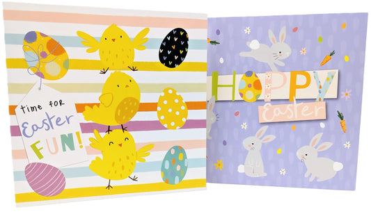 Set of 8 Easter Cards with Envelopes – 2 Cute Designs – Premium 210 GSM Cardstock – 12x12cm – Easter Bunny, Chicks & Eggs – Ideal for Family, Friends & Colleagues