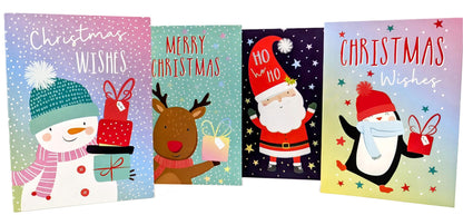 32 Mini Christmas Cards for Children – 4 Fun Festive Designs – Santa, Reindeer, Penguin & Snowman – With Red Envelopes – Xmas School Cards for Kids – Holiday Classroom Exchange