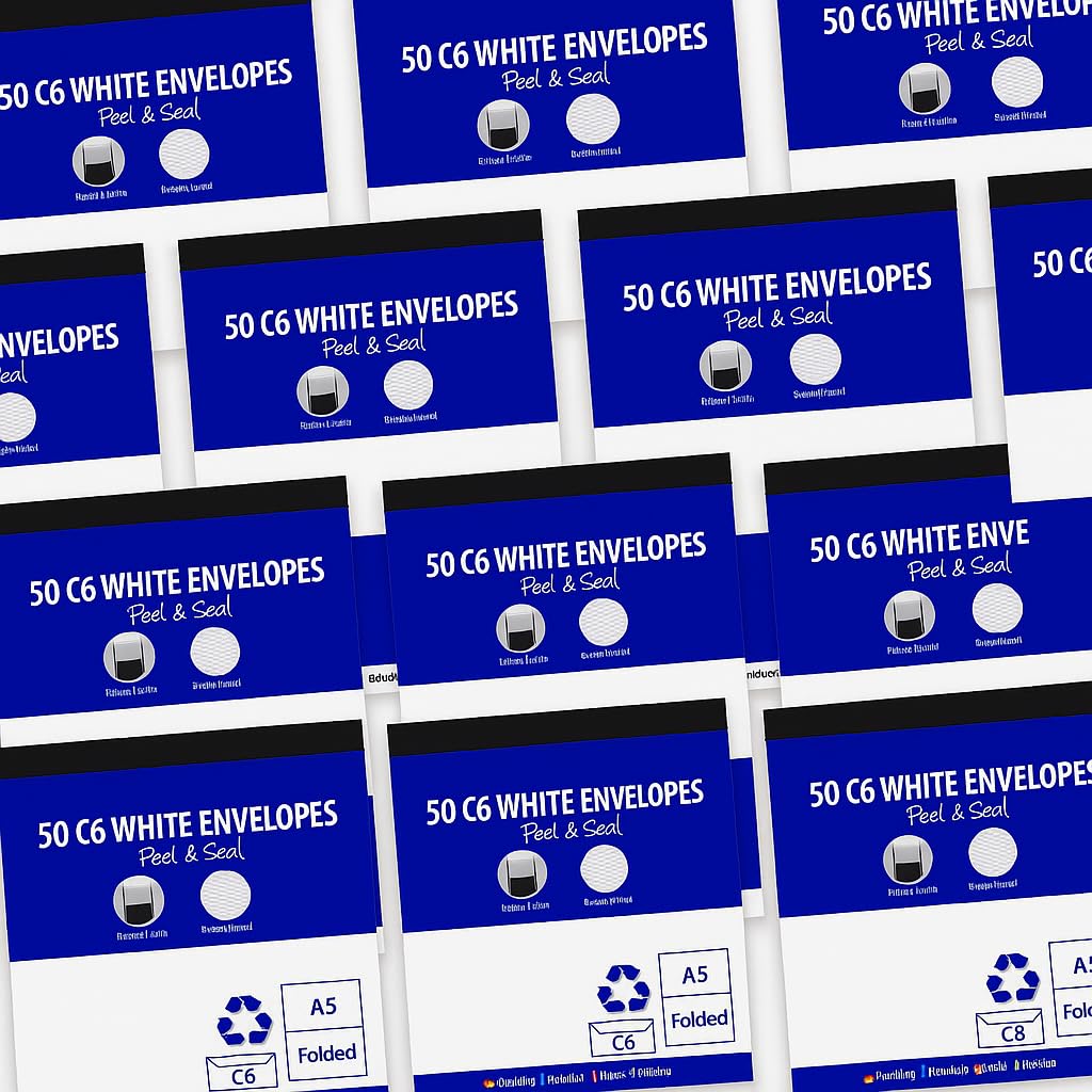 600 C6 White Envelopes – Peel & Seal – Security Printed Interior – Fits A5 Folded / A6 Cards – 12 × 50 Packs