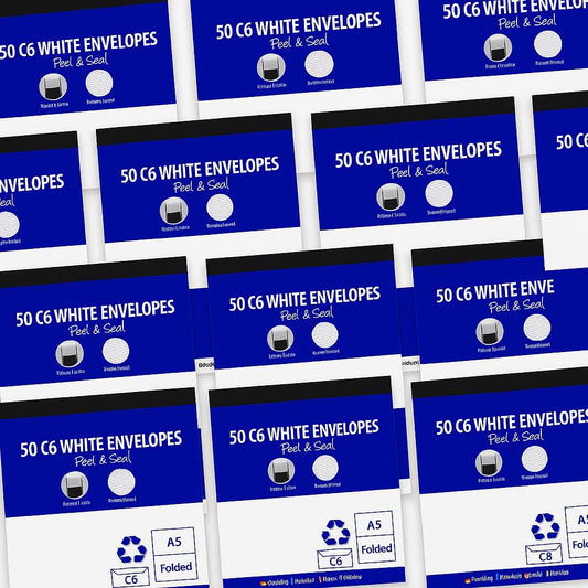 600 C6 White Envelopes – Peel & Seal – Security Printed Interior – Fits A5 Folded / A6 Cards – 12 × 50 Packs