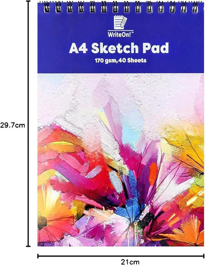 Luxury A4 Sketch Pad – 40 Sheets of 170 GSM Cartridge Paper – Ring Bound & Perforated – Acid-Free Drawing Paper for Artists, Students & Professionals