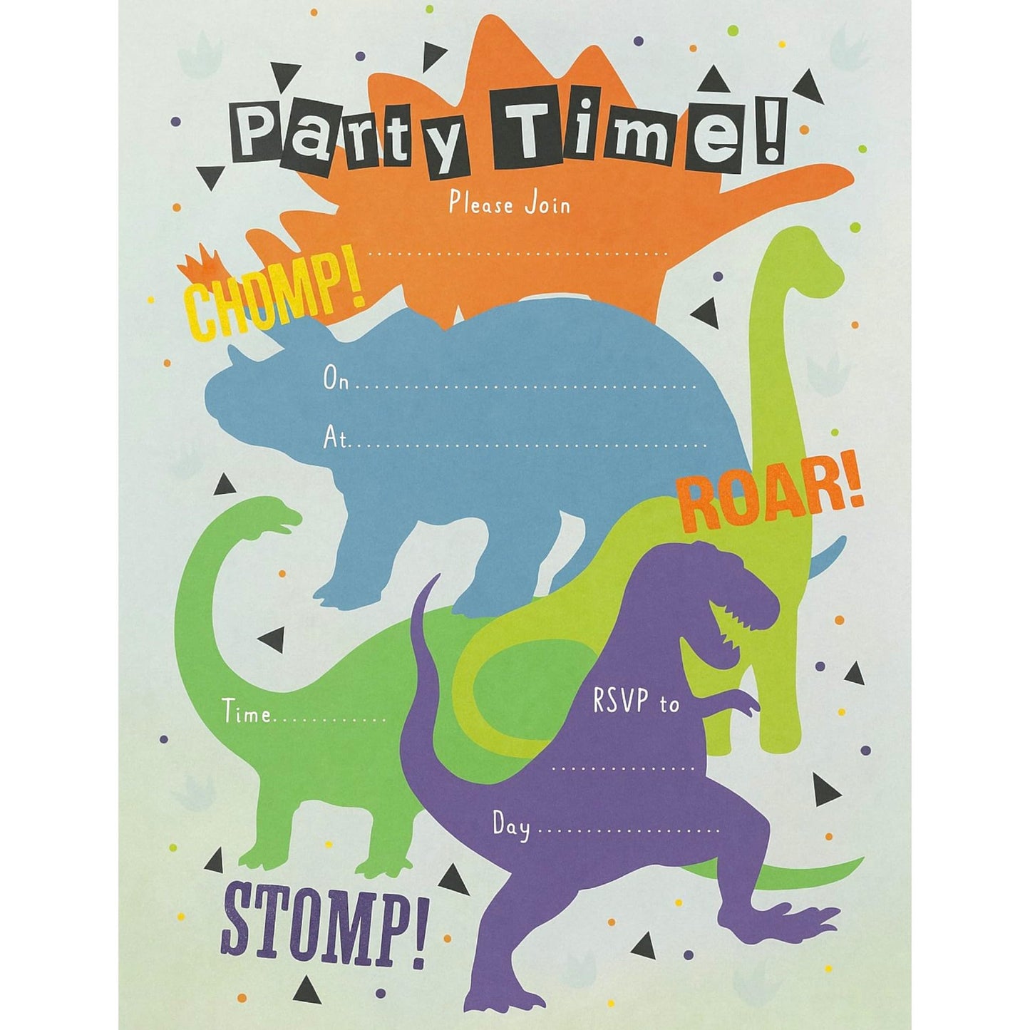 YLAB 20 Dinosaur Birthday Party Invitations with Orange Envelopes – Fun & Colourful Dino Themed Party Invites for Kids – Easy to Fill – Perfect for Boys & Girls – 19 x 13.5 cm