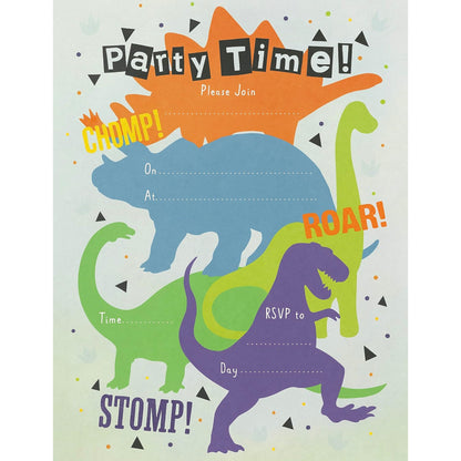 YLAB 20 Dinosaur Birthday Party Invitations with Orange Envelopes – Fun & Colourful Dino Themed Party Invites for Kids – Easy to Fill – Perfect for Boys & Girls – 19 x 13.5 cm