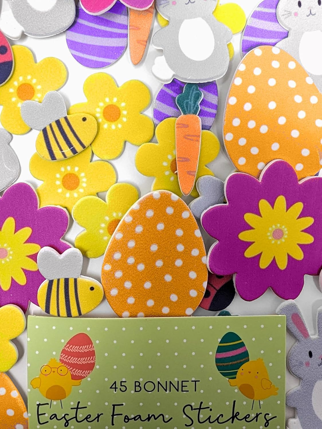 Easter Bonnet Kit for Boys & Girls – 89-Piece Craft Set with 2 Hats (Yellow & Blue), Foam & Felt Stickers, Glitter Eggs – DIY Easter Crafts for Kids