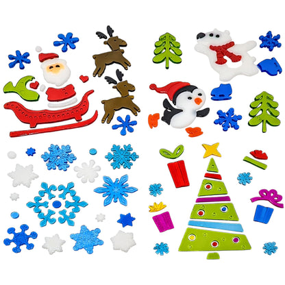 4 Sheet Christmas Gel Window Clings – Santa, Reindeer, Penguin & Polar Bear – Reusable Decoration Stickers – 20 × 20 cm Sheets