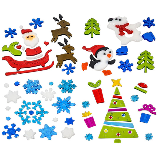 4 Sheet Christmas Gel Window Clings – Santa, Reindeer, Penguin & Polar Bear – Reusable Decoration Stickers – 20 × 20 cm Sheets
