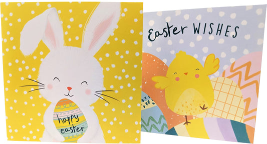 Set of 8 Easter Cards – Cute Easter Bunny & Chick Designs – Includes White Envelopes – 12x12cm Greeting Cards for Family, Friends & Kids – Premium Quality 210 GSM Cardstock