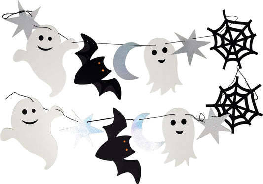🎃 Halloween Bunting – 2 Metres – Ghosts, Bats, Stars, Moons & Spider Webs – Pre-Strung & Reusable Party Garland