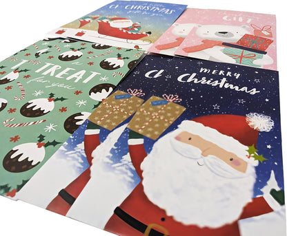 8 Kids Christmas Money Envelopes – Cute Santa & Polar Bear Gift Card or Cash Holders – 4 Fun Festive Designs (2 of Each) – 16 x 9cm – to/from Printed Message Area