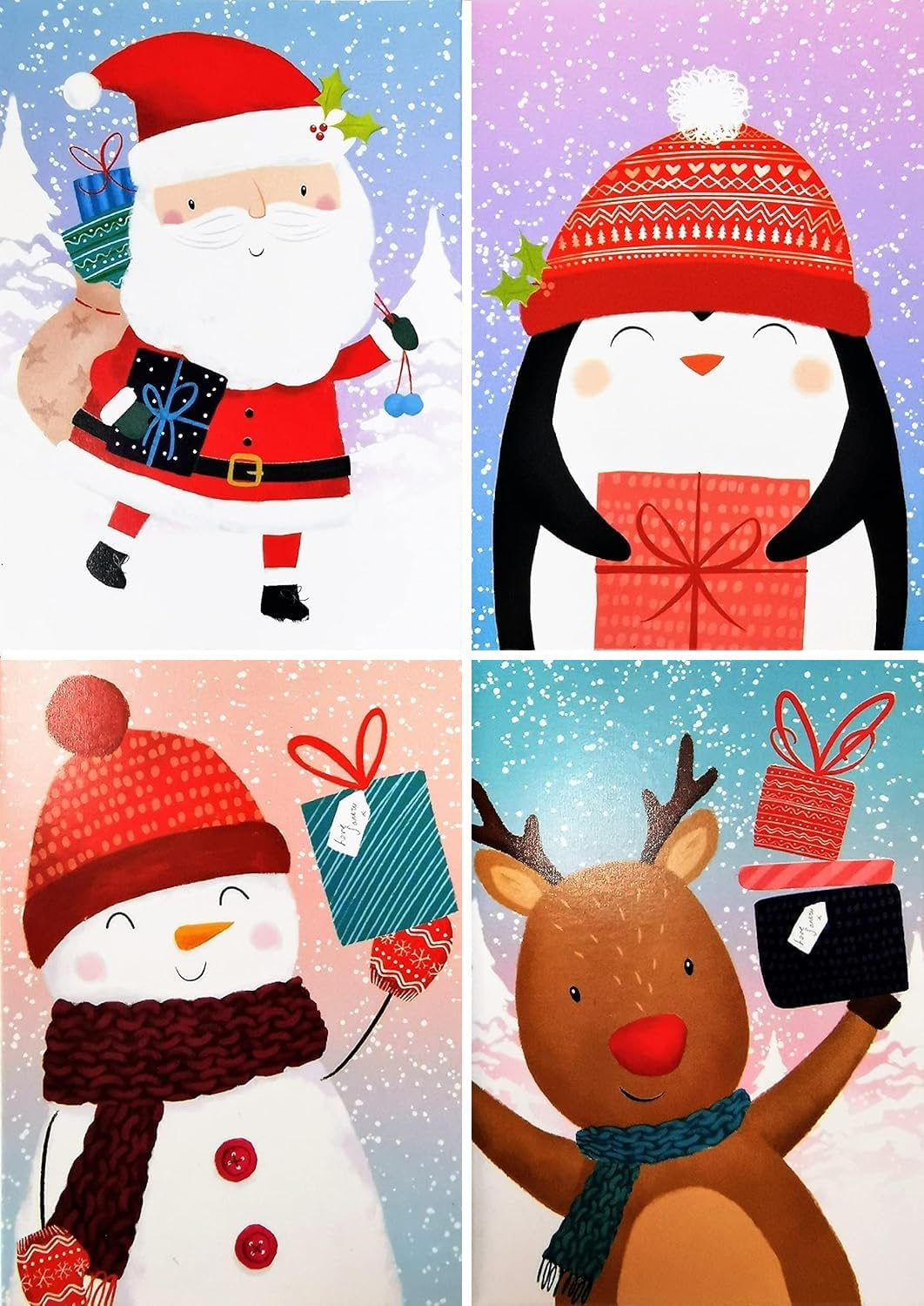 32 Mini Christmas Cards for Kids – Fun Festive Designs with Santa, Snowman, Penguin & Reindeer – With White Envelopes – Perfect for School & Classroom Card Exchange