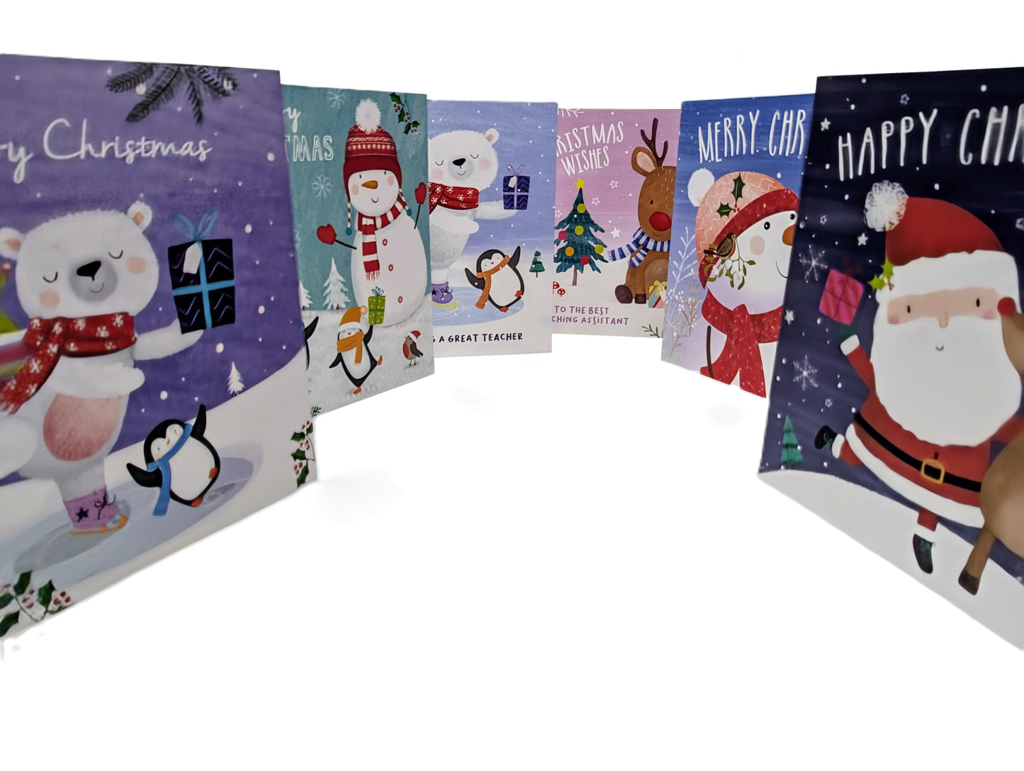 30 Mini Christmas Cards for Kids with Envelopes – 4 Festive Designs – Includes Teacher & Teaching Assistant Cards – 9.5 × 9.5 cm