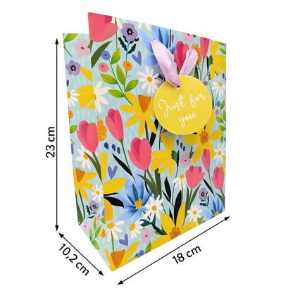 Set of 2 Luxury Floral Gift Bags – Medium 23 x 18 x 10.2cm – Elegant Spring Designs with Ribbon Handles – Reusable Gift Bags for Easter, Mother’s Day, Birthdays & Special Occasions