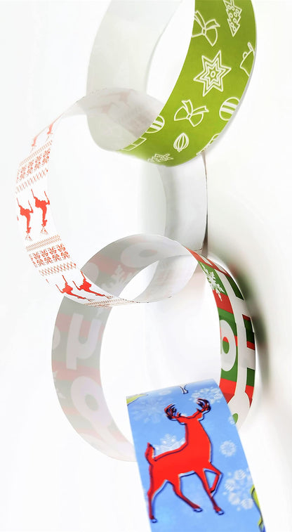 100 Christmas Paper Chains – Peel & Seal Strips – Festive Garland Craft Kit for Home, School & Office Decorations