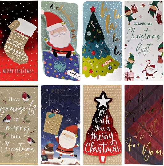8 Festive Christmas Money Wallets with Red Envelopes – Gift Card & Voucher Holders