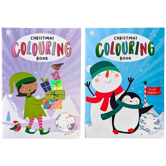2-Pack Christmas Colouring Books – A4 Size – 4 Foil Pages + 20 Colouring Pages Per Book – Stocking Filler Gift for Kids Ages 3+