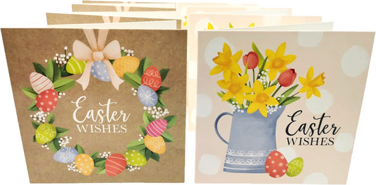 Set of 8 Premium Easter Cards – Two Unique Floral Designs, 210GSM Quality, Includes Envelopes – Perfect for Family & Friends