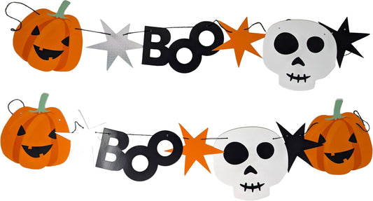 🎃 Pumpkin & Skull Halloween Bunting – 2 Metres – Pre-Strung & Reusable Party Garland