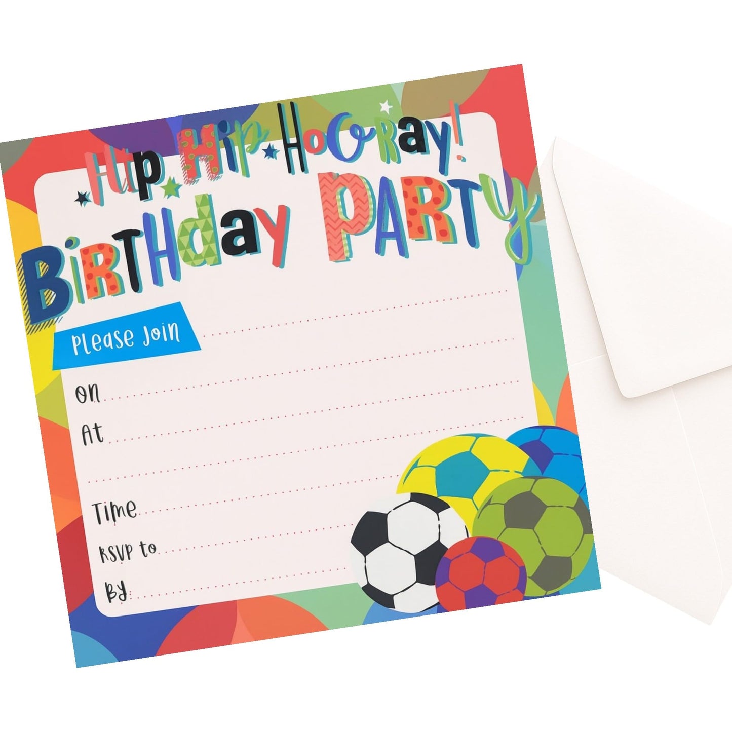 YLAB 12 Football Party Invitations with Envelopes – Colourful Birthday Invites for Boys & Girls – Football-Themed Party Supplies – Kids’ Birthday Party Invitations