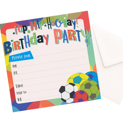 YLAB 12 Football Party Invitations with Envelopes – Colourful Birthday Invites for Boys & Girls – Football-Themed Party Supplies – Kids’ Birthday Party Invitations