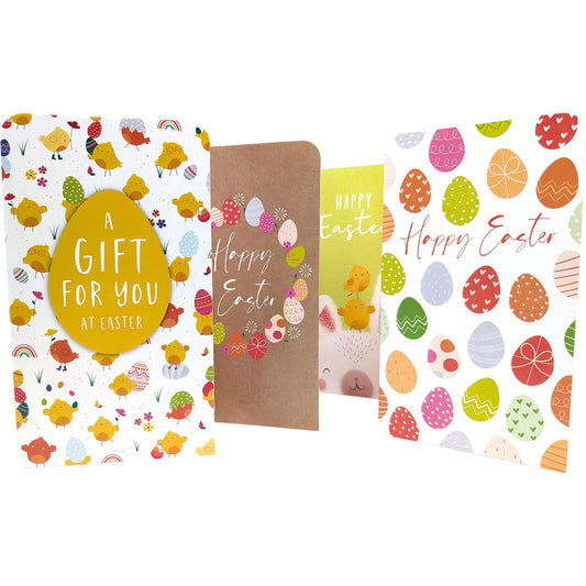 Set of 4 Luxury Easter Money Wallets & White Envelopes – Easter Gift Card Holders for Cash, Vouchers & Banknotes – Cute Easter Bunny, Chick & Egg Designs