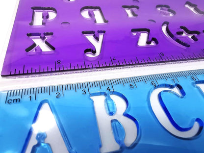 2 Alphabet Letter Number Stencils - Upper and Lower case Letters - Craft Ruler