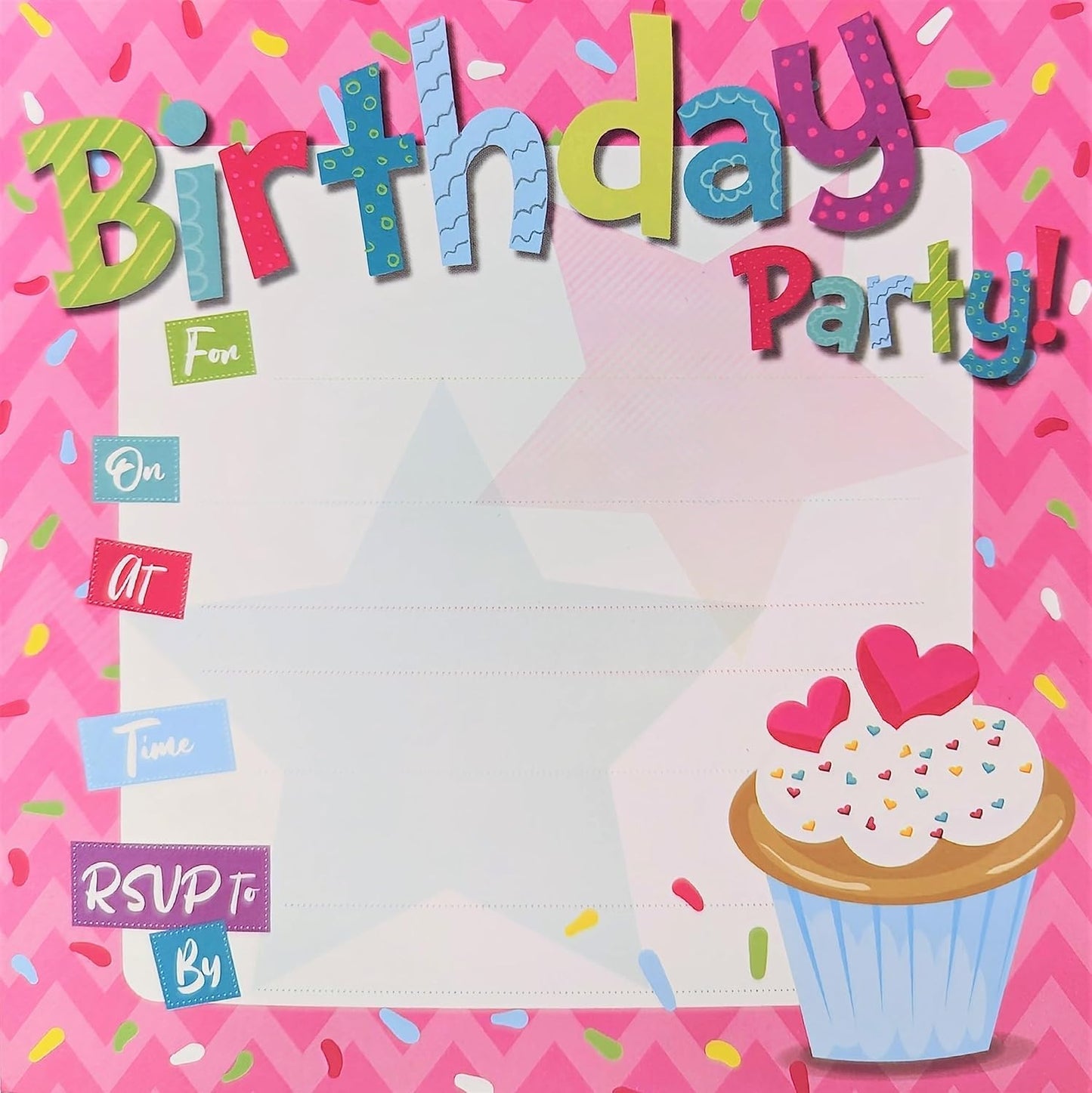 12x Girls Birthday Party Invitations – Cupcake-Themed Birthday Invites with Envelopes – Pink & Colourful Fill-In Cards – Fun & Cute Design – Perfect for Any Age – 13.5cm x 13.5cm