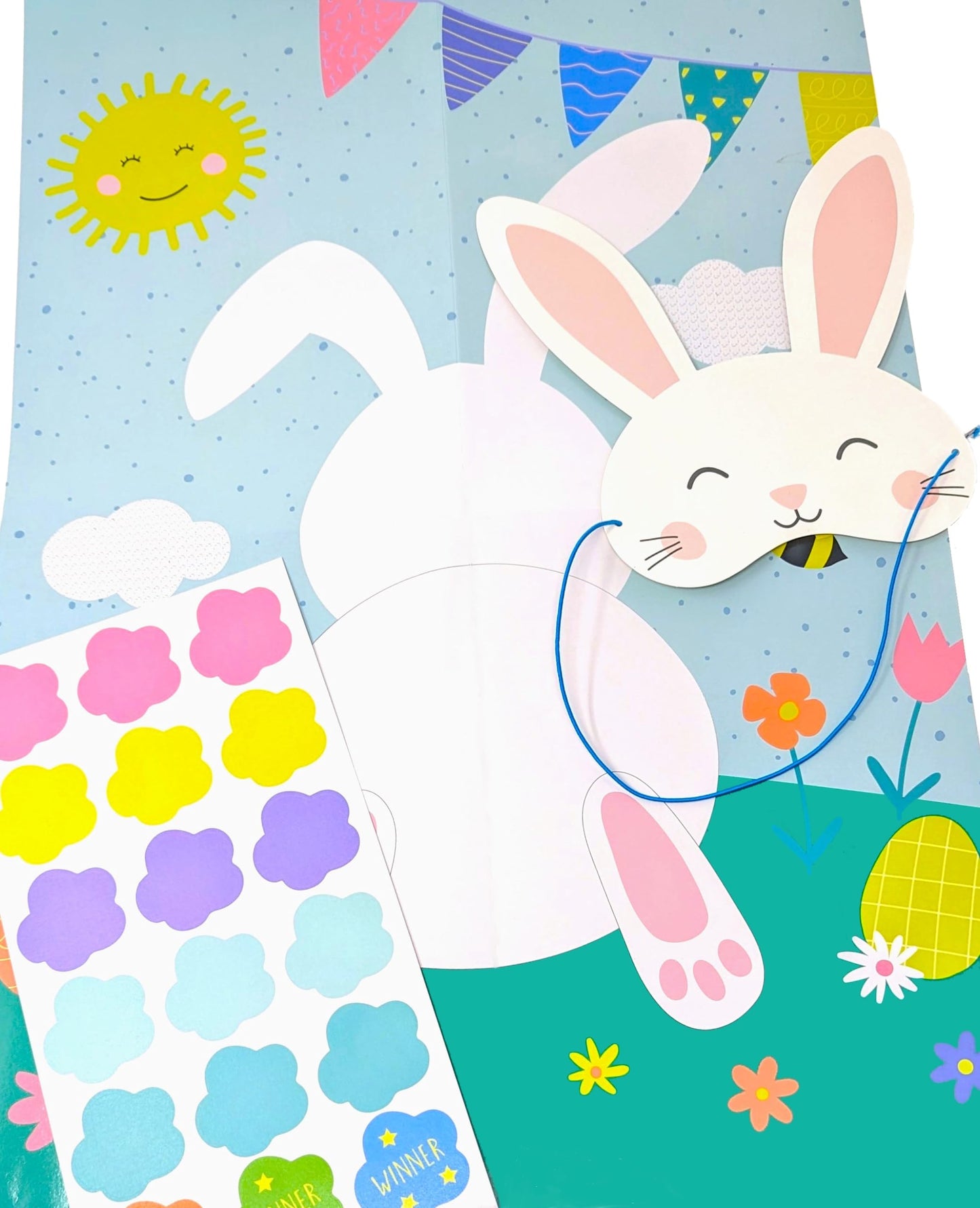 YLAB Easter Pin the Tail on the Bunny Game – Fun Easter Party Game for Kids & Adults | Includes Large Bunny Poster, Mask, 15 Tail Stickers & Winner Prizes | Easter Family Games & Activities