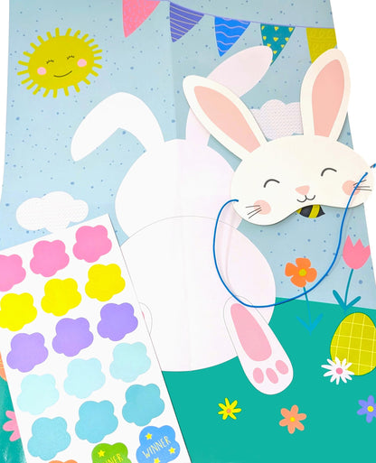 YLAB Easter Pin the Tail on the Bunny Game – Fun Easter Party Game for Kids & Adults | Includes Large Bunny Poster, Mask, 15 Tail Stickers & Winner Prizes | Easter Family Games & Activities