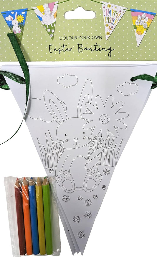 Colour Your Own Easter Flag Bunting – DIY Easter Craft Kit for Kids & Adults | 2m Customisable Bunting with 8 Paper Flags & Colouring Pencils | Fun Easter Decoration & Activity