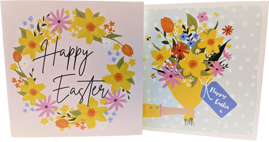 Easter Cards with Envelopes – Pack of 8 Beautiful Floral Spring Easter Greeting Cards – Two Designs – Includes White Envelopes – 210gsm Premium Cardstock – 12x12cm – Designed in the UK