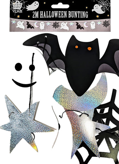 🎃 Halloween Bunting – 2 Metres – Ghosts, Bats, Stars, Moons & Spider Webs – Pre-Strung & Reusable Party Garland