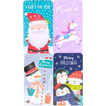 4-Pack Kids Christmas Money Wallets with Glitter Designs & Red Envelopes – Santa, Unicorn, Snowman & Penguins – 16 x 9 cm – Holds Cash, Gift Cards & Vouchers
