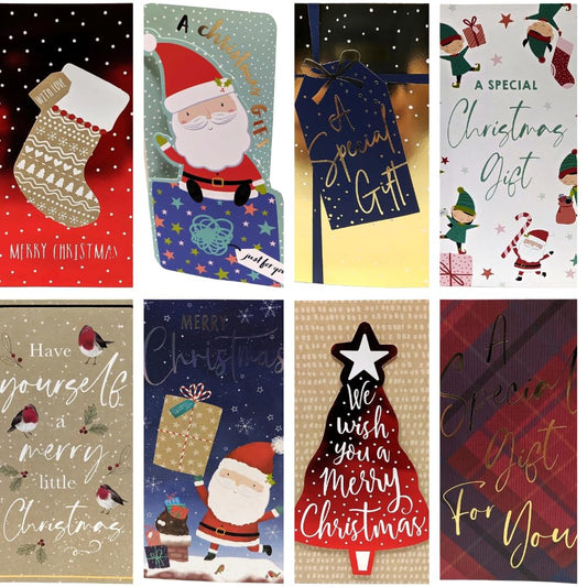8 Assorted Christmas Money Wallets with Red & White Envelopes – Festive Designs – Holds Cash, Gift Cards & Vouchers – 16 x 9 cm