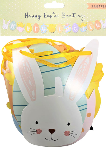 ‘Happy Easter’ Premium Banner – 2M Long, Double-Sided, Pre-Threaded on Yellow Ribbon – Easter Party Decoration, Spring Decor, Seasonal Bunting