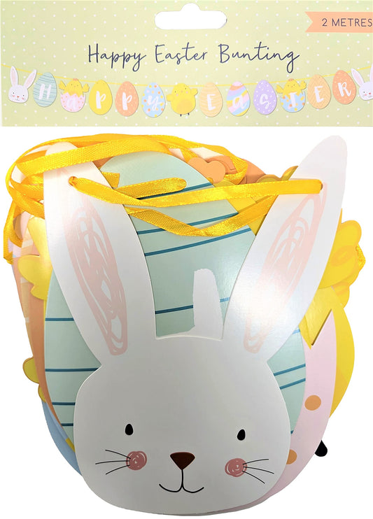 ‘Happy Easter’ Premium Banner – 2M Long, Double-Sided, Pre-Threaded on Yellow Ribbon – Easter Party Decoration, Spring Decor, Seasonal Bunting