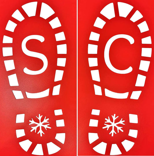 Santa Footprint Stencils – Reusable Left & Right Boot Prints with “SC” Initials – Durable Plastic – Easy Snow/Flour Glitter Tracks