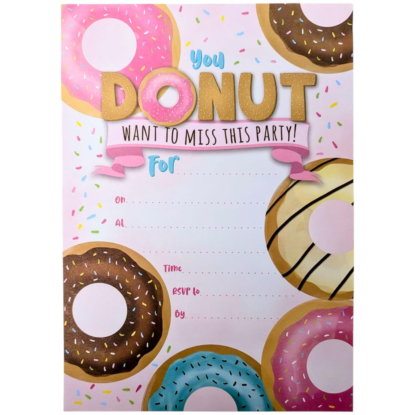 YLAB - 20 Donut Party Invites & Pink Envelopes - Birthday, Engagement, Baby Shower